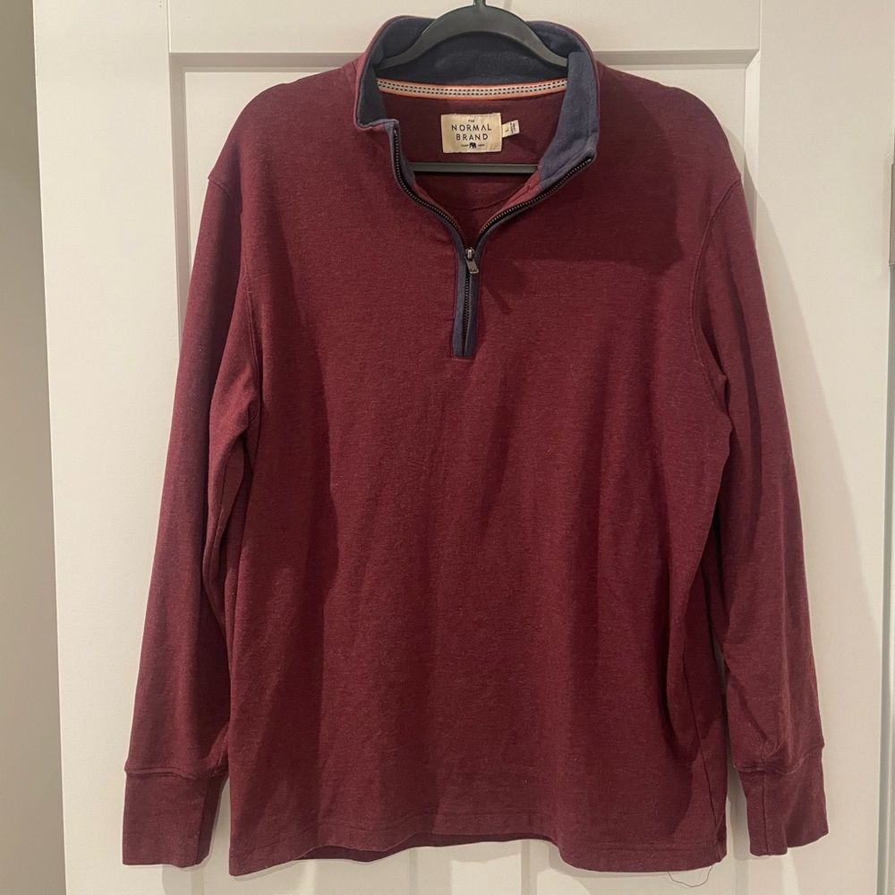The Normal Brand Men's Half-Zip Sweater in Burgundy with Navy Trim